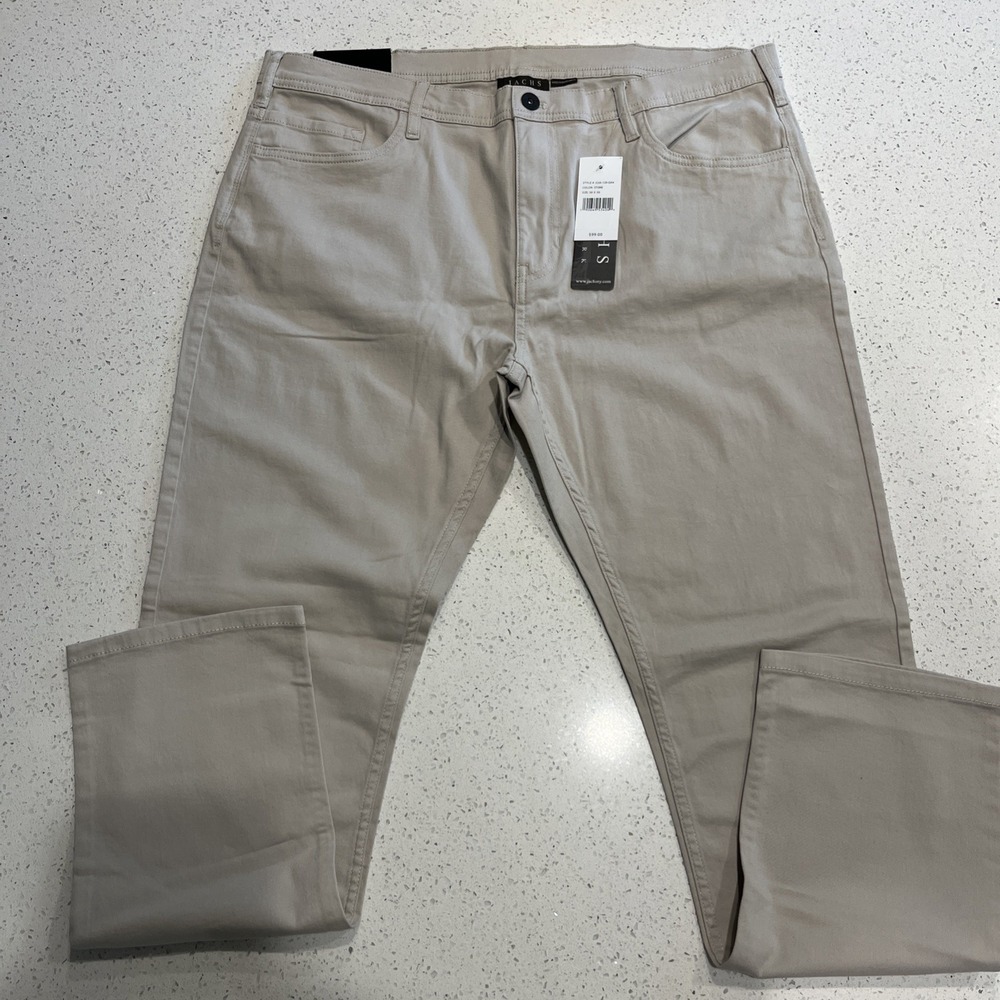 Jachs New York Mens Pants 38/30 Straight Fit 5-Pocket Trousers NWT Stone‎